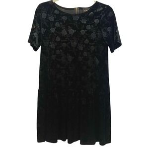 Audrey 3+1 Velvet Black Rose Embossed Swing Boho Chic Mini Dress Small